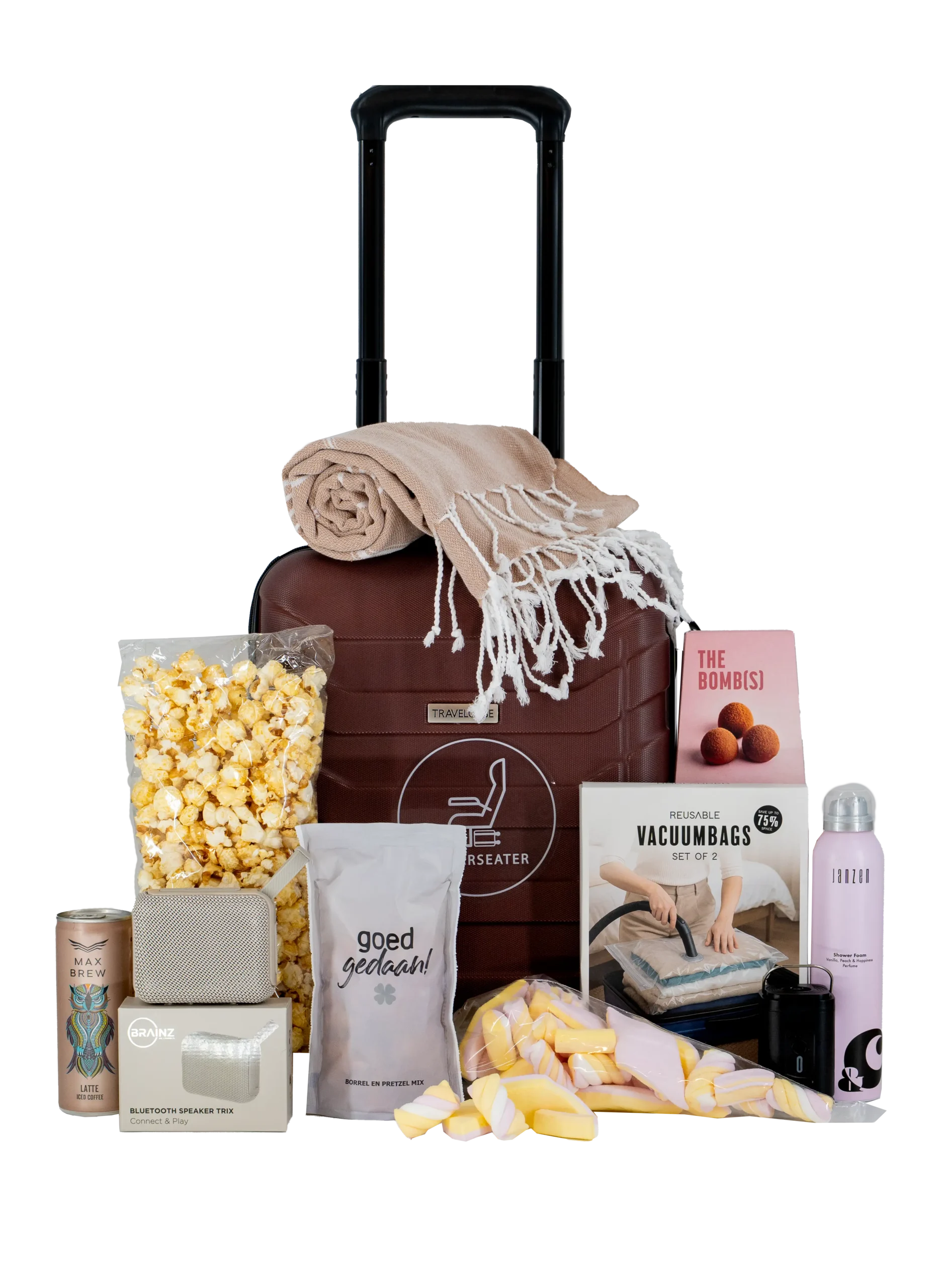 Kerstpakket Travel & treats met reiskoffer